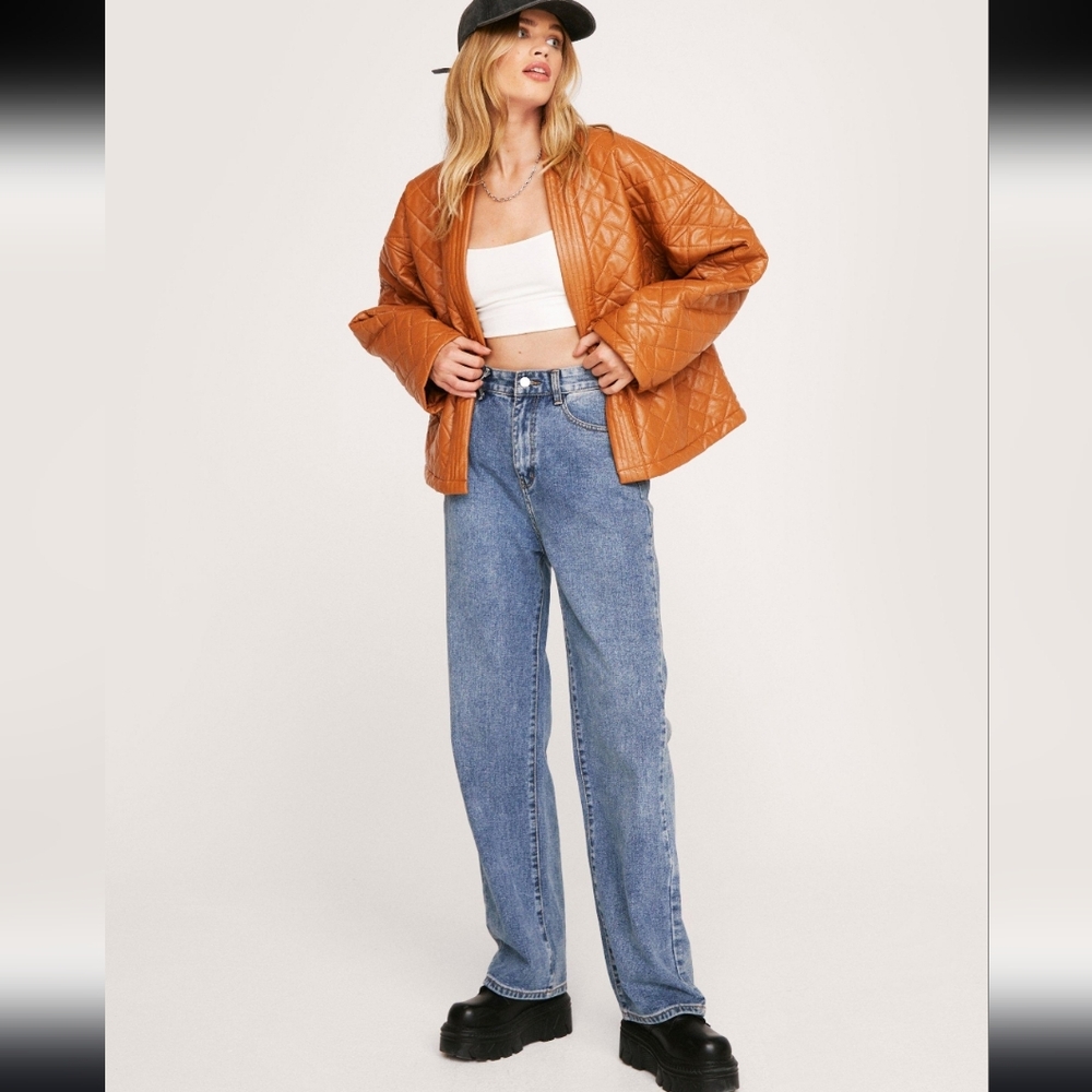 Nasty Gal Tan Quilted Leather Jacket - Picture 4 of 13